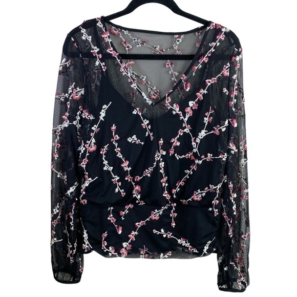 White House Black Market Tops - White House Black Market Long Sleeve Floral Embroidered Mesh Top w/Cami Sz L